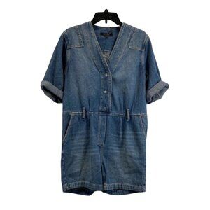 All Saints Women's Blue Denim Romper Short Sleeve Button Down‎ Size 4 NWT